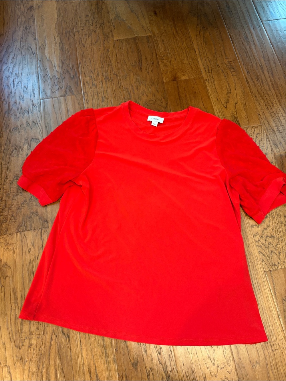 CeCe Red Short-Sleeve Puff-Sleeve Tee large